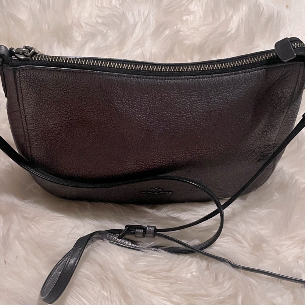 Metalic Gray Leather Crossbody Bag